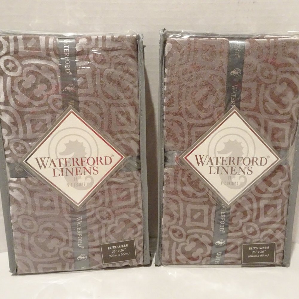 Waterford Linens KAYLEE Mist Pewter Euro Shams Lot of 2 MSRP $125/ea NEW